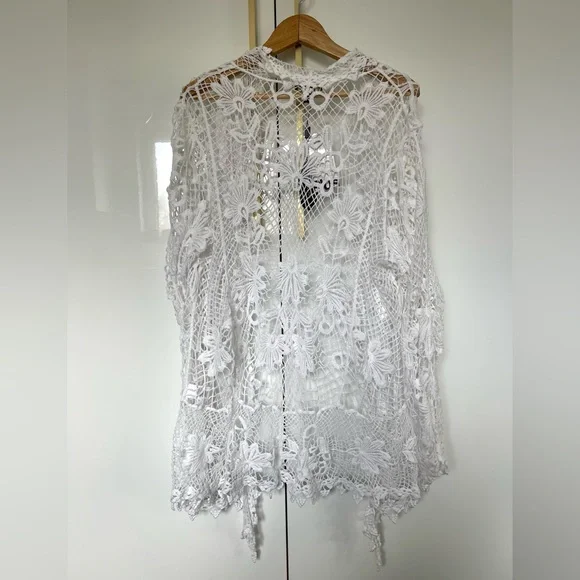 white lace crochet cardigan Open Front size 2X/ 3X NWT - Picture 2 of 5
